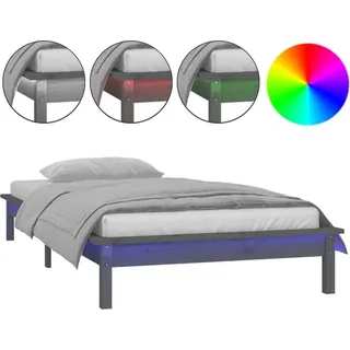 vidaXL Massivholzbett mit LED-Beleuchtung Grau 90x200 cm - Grau