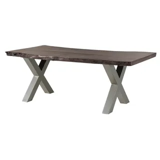 MASSIVMOEBEL24.DE Baumtisch Akazie 220x100x77 grau lackiert / X-Beine silber matt FREEFORM 5 - Grau