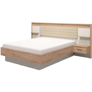 INOSIGN Bettgestell »Modena Liegefläche 160x200cm, FSC-zertifizierter Holzwerkstoff« 3-tlg., Bett und 2 Wandpaneele mit Nachtkommoden, Bettanlage, mit teilgepolstertem Kopfteil, beige