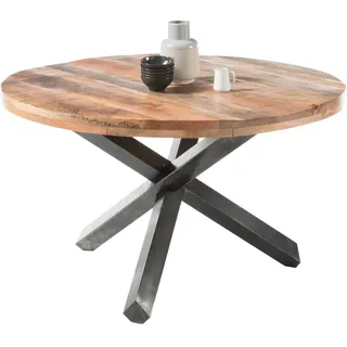 Mid.you Esstisch , Naturfarben , Holz , Mangoholz , massiv , rund , X-Form , 130x77x130 cm , Holzmöbel, Holztische, Esstische Holz, Massivholztische