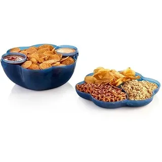 Tupperware Schüssel mit Deckel 5,6 Liter Rührschüssel XXL Peng mit passendem Deckel Chip`n Dip + 2 kleine Dosen 470ml dunkelblau