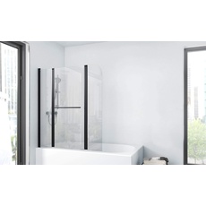 Duschwand CITY 125 x140 cm - 3-teilig faltbar - beidseitig montierbar - 4mm starkes Einscheibensicherheitsglas - matt schwarzes Design