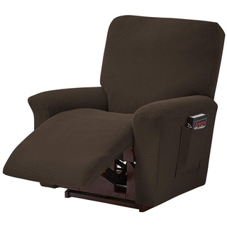 ele ELEOPTION Recliner Sofabezug, Stretch Ruhesessel Bezug, Spandex Jacquard 4-teilige Relaxsessel Bezug, Stretchhusse für Liegesessel Relaxsessel Massagesessel (Braun)