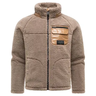 Plüschjacke STONE HARBOUR "Plüschjacke Sorees XX", Herren, Gr. L, beige (schwarz taupe), Obermaterial: 100% Polyester PES.  Obermaterial: Futter: 100% Polyester PES. 100% Polyester PES., gerade hüftbedeckend, Ärmel ohne Ärmelschlitz abgesteppte Kante, Jacken Plüschjacke, Warme Herren Winterjacke aus weichem Teddy-Fleece