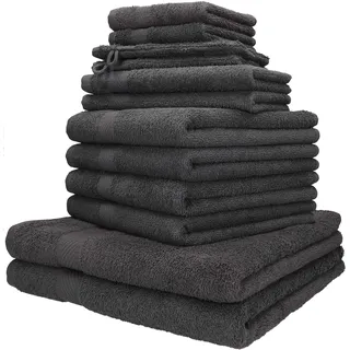 Betz Palermo Handtuch-Set 12-teilig – 100% Baumwolle – Oeko-TEX® Zertifiziert – extra saugfähig & weich – hohe Grammatur – Duschtücher, Handtücher, Gästetücher & Waschhandschuhe Farbe anthrazit