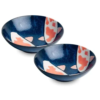 Koi-Bowls- ASIATICA | Ramen Bowl Schalen aus Porzellan, versch. Größen | Hochwertige asiatische Schüssel für Reis, Nudeln, Tapas, Udon, Müsli, Suppen - Made in Japan (2er Set Bowl Ø14,5 cm | H4,5 cm)