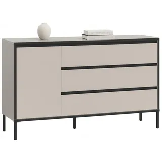 Inn.Furn Sideboard kaschmir, schwarz 136 cm, Kommode mit 3 breiten Schubkästen , Sandfarben, Kaschmir, Schwarz , Metall , Rechteckig , 136x83x38 cm , Kleinmöbel, Kommoden, Sideboards