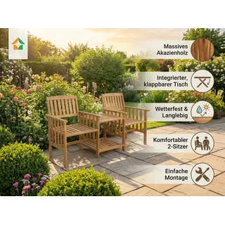 2-Sitzer-Gartenbank mit Beistelltisch klappbar, ca. 163 x 63 x 91 cm - Braun - Braun
