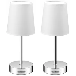 MONZANA® Nachttischlampe 2er Set 32cm Stoff Grau Taupe Anthrazit Weiß Wohnzimmer Schlafzimmer Lampe Leuchte Tischlampe Nachttischleuchte Tischleuchte - Weiß