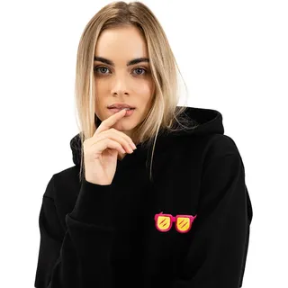 Nerd hunters oversized Hoodie mit Modischem Brillen-Motiv, Stylisch und Bequem, Damen, Schwarz, S - Schwarz