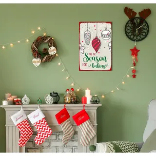 queence Metallbild "Baking Season" Schriftzug  Weihnachten  Weihnachtsbaumkugel 1 Stk. tlg. Stahlschilder, farbe bild(er): rot