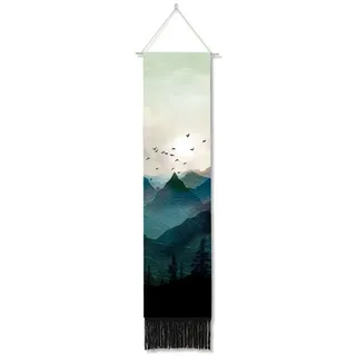 Ricemru Berge Wandteppich Schmal Lang Blau Wandbehang Berggipfel Sonnenaufgang Vogel Wandtuch Abstract Bergeandschaft Wanddeko Tapestry Wandkunst Deko