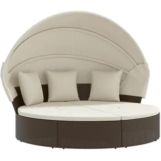 vidaXL Sonneninsel mit Dach und Kissen Braun Poly Rattan - Braun