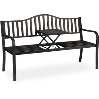 relaxdays Gartenbank mit Klapptisch - Schwarz