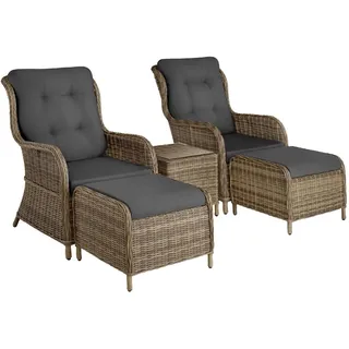 tectake Rattan-Sitzgruppe aus Aluminium Benissa, mit Sicherheitsglasplatte, natur , Naturfarben , Kunststoff , Organisch , Gartenmöbel, Gartengarnituren, Gartenmöbel-Sets