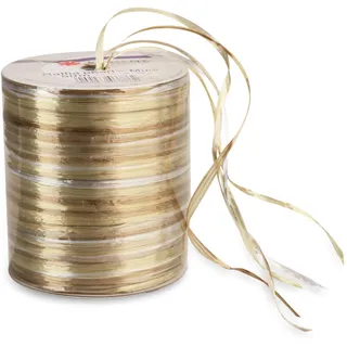 Präsent RAFFIA PEARL-Multicolour Bastband braun / gold / silber, 50 m metallic Dekoband für Präsente, zum Verzieren & Basteln, Geschenkband für feierliche Anlässe