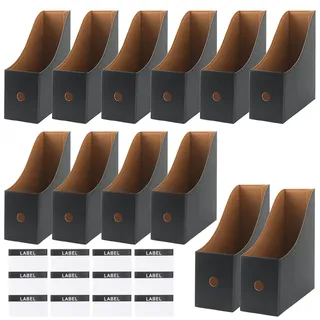 MUNGHOK 12 Stück Zeitschriftenhalter Pappe Schwarz, Stehsammler Pappe A4, Aktenhalter A4 Stehsammler Kraftpapier Schreibtisch Organizer für Datei Ordner Bürobedarf
