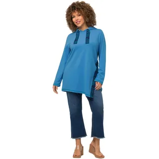 Ulla Popken Damen große Größen Übergrößen Plus Size Hoodie, Schriftmotiv-Bänder, Kapuze, Langarm himmelblau 46+ 814032726-46+