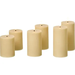 BELIANI LED-Kerzen 6er Set Beige Echtwachs mit Flackernder Flamme Flackerlicht Batteriebetrieben Indoor LED Weihnachtsbeleuchtung LED-Stumpenkerzen - Beige