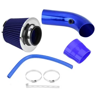 Auto Sportluftfilter, Universal Lufteinlassfilter Kit, 76mm 3 Zoll, Kohlefaser, mit Schlauch, Blau