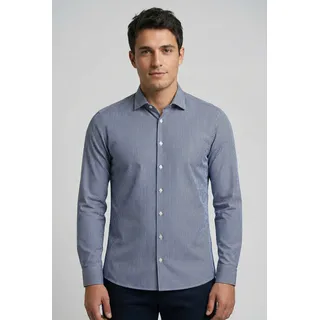 Langarmhemd DESOTO "Casual Kent 1/1", Herren, Gr. M, N-Gr, navy blau weiß stripes, Jersey, Obermaterial: 100% Baumwolle, slim fit normal, 2-Knopf-Manschette, Hemden Langarmhemd, Jerseyhemd, Kentkragen, Slim Fit