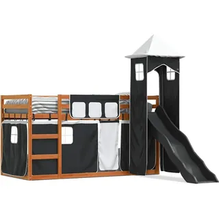 vidaXL Etagenbett mit Rutsche und Gardinen Weiß und Schwarz 90x200 cm - Schwarz
