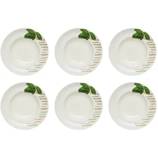 KHG 6er-Set Pastateller, groß mit 30 cm in Basilikum Print, Durchmesser | perfekt für Gastro und Zuhause, hochwertiges Porzellan, Suppenteller, Salatteller, spülmaschinengeeignet, praktisch