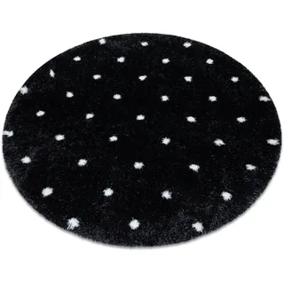 Teppich FLUFFY 2370 Kreis, Shaggy Punkte - anthrazit / weiß Schwarz rund 160 cm - Schwarz