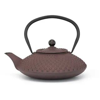 Bredemeijer flache gusseiserne Asia Teekanne 1.25 Liter aubergine - große emaillierte Gusskanne Induktion mit Edelstahlfilter-Siebeinsatz