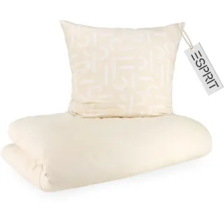 Esprit Flanell Bettwäsche 155x220 Baumwolle Beige - Luxus Bettwäsche-Set 2teilig Öko - kuschelig warm & flauschig - 155 x 220-1 Bettwäschebezug und 1 Kopfkissenbezug 80x80cm - Herbst & Winter