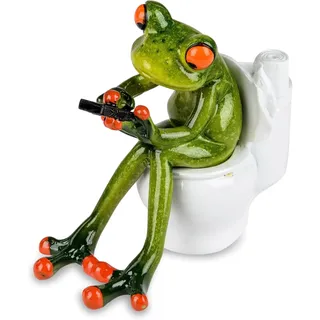 Topshop24you Lustige Frosch Badezimmer Deko – witzige Froschfigur fürs Bad & Gäste-WC | Keramik Dekofigur im humorvollen Design | Geschenkidee für Froschliebhaber (Handy WC)
