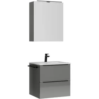 Nobilia Badezimmer , Schwarz, Schieferfarben , Metall , 2,2 Schubladen , G , 61 cm , Goldenes M, Made in Germany , Griffeauswahl, hängend, Zusatzausstattung erhältlich, Typenvielfalt , Badezimmer, Badmöbelsets & Badmöbelserien, Badmöbel-Sets