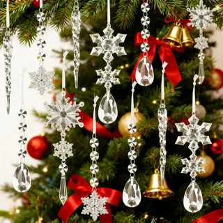 Jogoico 10 Stück Weihnachten Deko Kristall Acryl Schneeflocken Christbaumschmuck, Christbaumschmuck Anhänger Weihnachtsbaumschmuck Eiszapfen Hängende Ornamente Party Hochzeit Dekoration