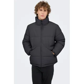 Steppjacke ONLY & SONS "ONSPACK LIFE PUFFER JACKET OTW", Herren, Gr. L, schwarz (phantom), Web, Obermaterial: 100% Polyester, unifarben, regular fit normal, hoch geschlossener Ausschnitt, Jacken Steppjacke