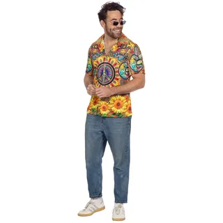WILBERS & WILBERS 5959 - Hawaii Hemd mit Sonnenblume Motiv, Kurzarm, Shirt, Oberteil, Festival Outfit, Strandhemd, Partyhemd Sommer