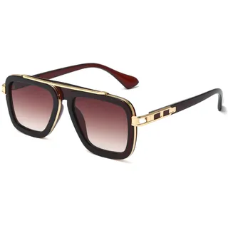 Long Keeper Retro Sonnenbrille Eckig für Herren Damen Klassisch 70er Sonnenbrille Pilotenbrille Metallrahmen Brille Quadratisch mit UV400 Schutz, 52MM