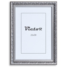 VictoR Vintage Bilderrahmen „Rubens“ in 21x30 cm (A4) Schwarz Silber - Leiste: 30x20mm - Echtglas - Bilderrahmen Barock - Antik - Bilderrahmen 20x30 Vintage - Bilderrahmen A4 Schwarz