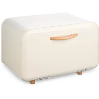 Navaris Brotkasten Brotaufbewahrung Brotbox mit Frontöffnung - Behälter zur Aufbewahrung von Brot - Brotdose Brotkorb Brotbehälter aus Metall - Weiß