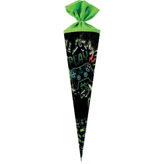 Nestler Schultüte zum Befüllen, Handgemachte Zuckertüte aus Karton - Motiv Play & Win (70 cm rund)