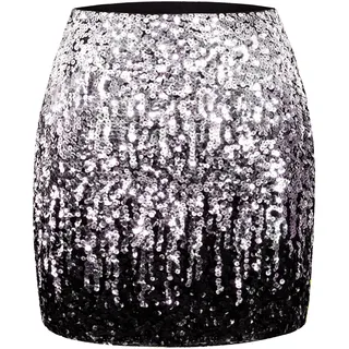 Maner Damen Pailletten Rock Glitzer Stretchy Bodycon Mini Rock Night Out Party, Silber/Grau/Schwarz, Mittel