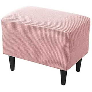 Highdi Ottomane Schonbezug Hockerbezug, Karierter Jacquard Stoff Einfar Big Hocker Hussen für Fußhocker, Stretch Bezug Waschbar Ottomane Abdeckung Überzug Hocker Protector (Rosa)