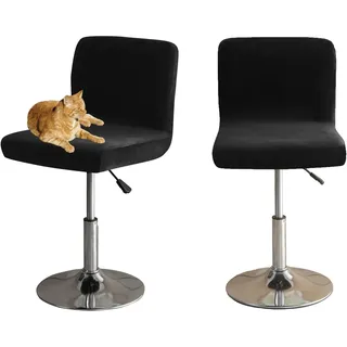 HOMECOVER Barhocker Bezüge Mit Rückenlehne, Stretch Samt Stoff Barhocker Stuhlbezüge Abnehmbar Niedriger Rücken Schwenkbare Stuhlbezug-Schwarz-2er Set