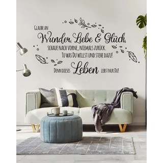 tjapalo® pkm489 wandtattoo glaube an wunder liebe und glück Wandtattoo Wohnzimmer Spruch Wandsticker Glaube Wandaufkleber sprüche, Farbe: braun (kaffee), Größe: B130xH58cm