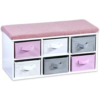 KESPER Sitzbank Kinder-Sitzbank Weiß/Grau/Rosa 68 x 29,5 x 33 cm