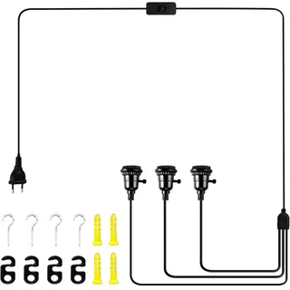 Hängelampe mit Stecker, Schalter 3 Flammig Hängelampe mit Schalter, E27 Fassung mit Kabel 1.8m, Vintage Industrial Pendelleuchte lampenfassung für Esszimmer Schlafzimmer Loft, Ohne Glühbirne