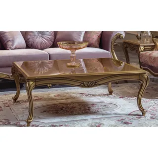 Königlicher Couchtisch Gold Brauner Tisch Barock Rokoko Couchtische Holz Möbel - Gold