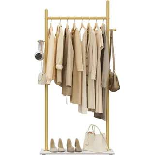 OUTBROS Garderobenständer mit 2 Haken, Kleiderstange 60cm Breiter, Goldene | Freistehender kleiderständer mit Rock Slab Base, Garderobenständer aufbewahrung für den Innenbereich, Coat Rack aus Metall