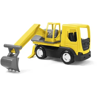 Wader 35366 - Tech Truck LKW mit Bagger, beweglicher Schaufel, drehbarem Aufsatz und stabilen Stahlachsen, ca. 31 x 14,5 x 19 cm groß, gelb, ab 12 Monaten, kreatives Spielen