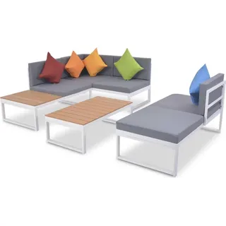 vidaXL 4-tlg. Garten-Lounge-Set mit Auflagen Aluminium und WPC - Weiß, Braun, Hellgrau