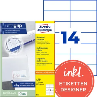 Avery Zweckform Universaletiketten 3653 Weiß 105,0 x 42,3 mm 100 Blatt